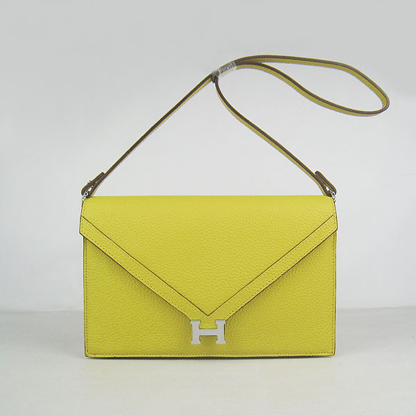 7A Hermes Togo Leather Messenger Bag Lemon With Silver Hardware H021 Replica